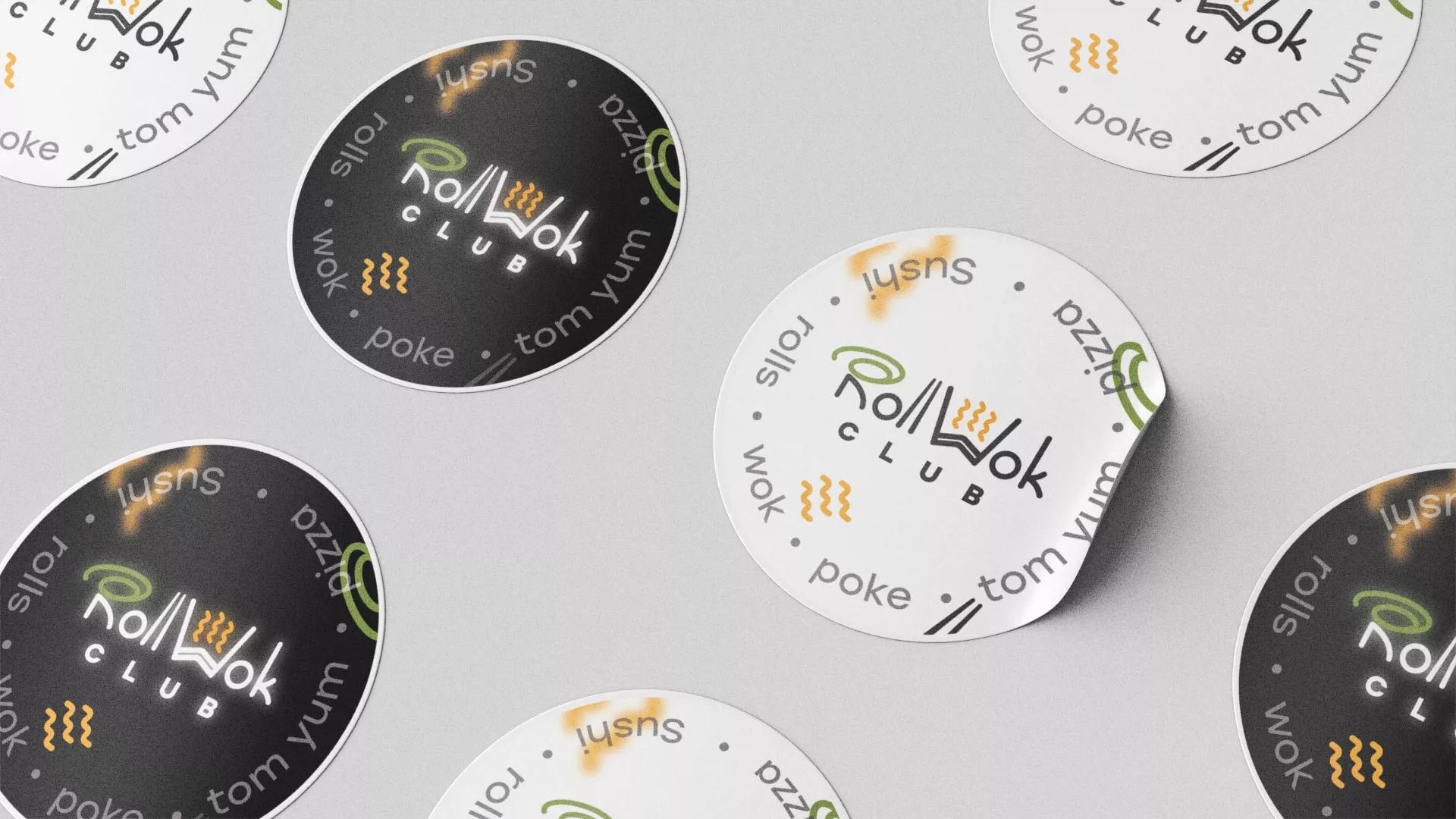 Разработка наклеек для суши-бара «Roll Wok Club» в Ардоне